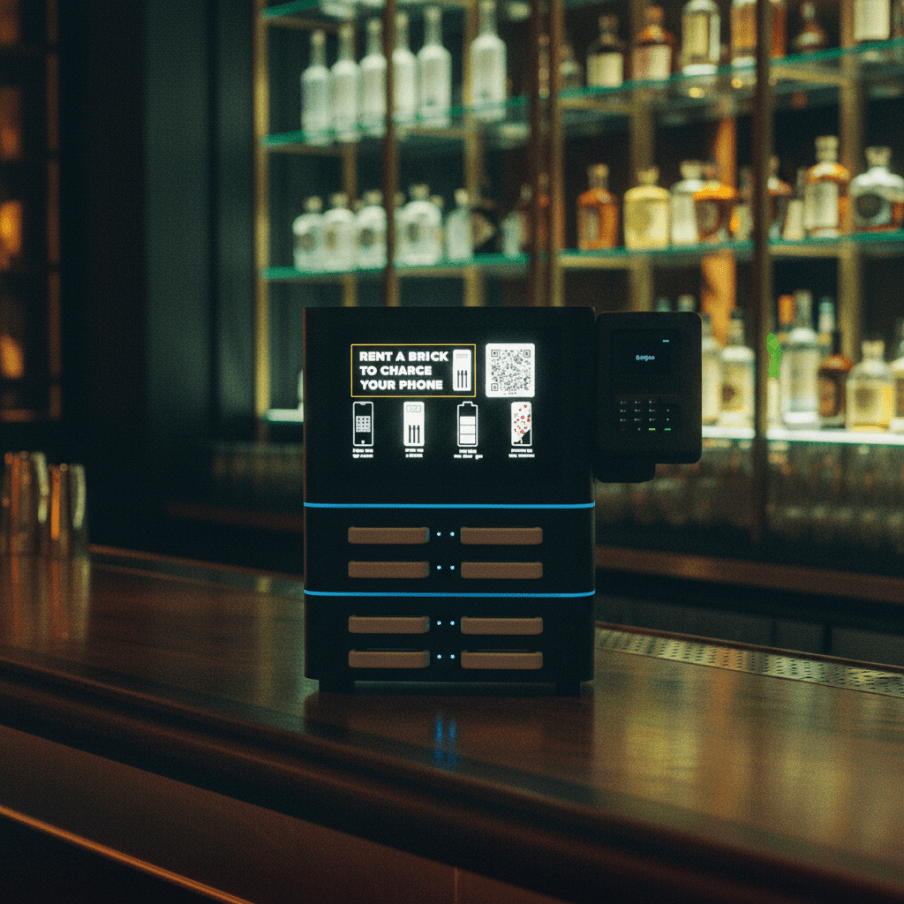 Egy kéz, amely épp egy Brick power bankot visz