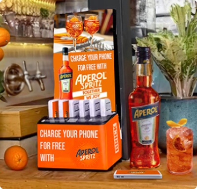 An Aperol Spritz-branded Powerbank station from Brick